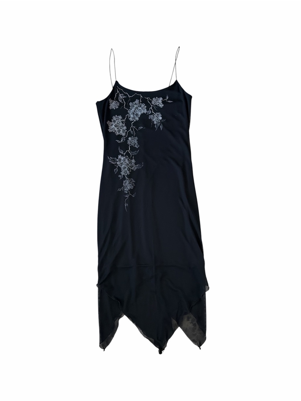 VINTAGE y2K Black Floral-Embroidered Slip Dress size Medium